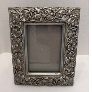 Six Trees Floral Picture Frame 5x7 Silver Tone Resin Cottage Farmhouse Decor